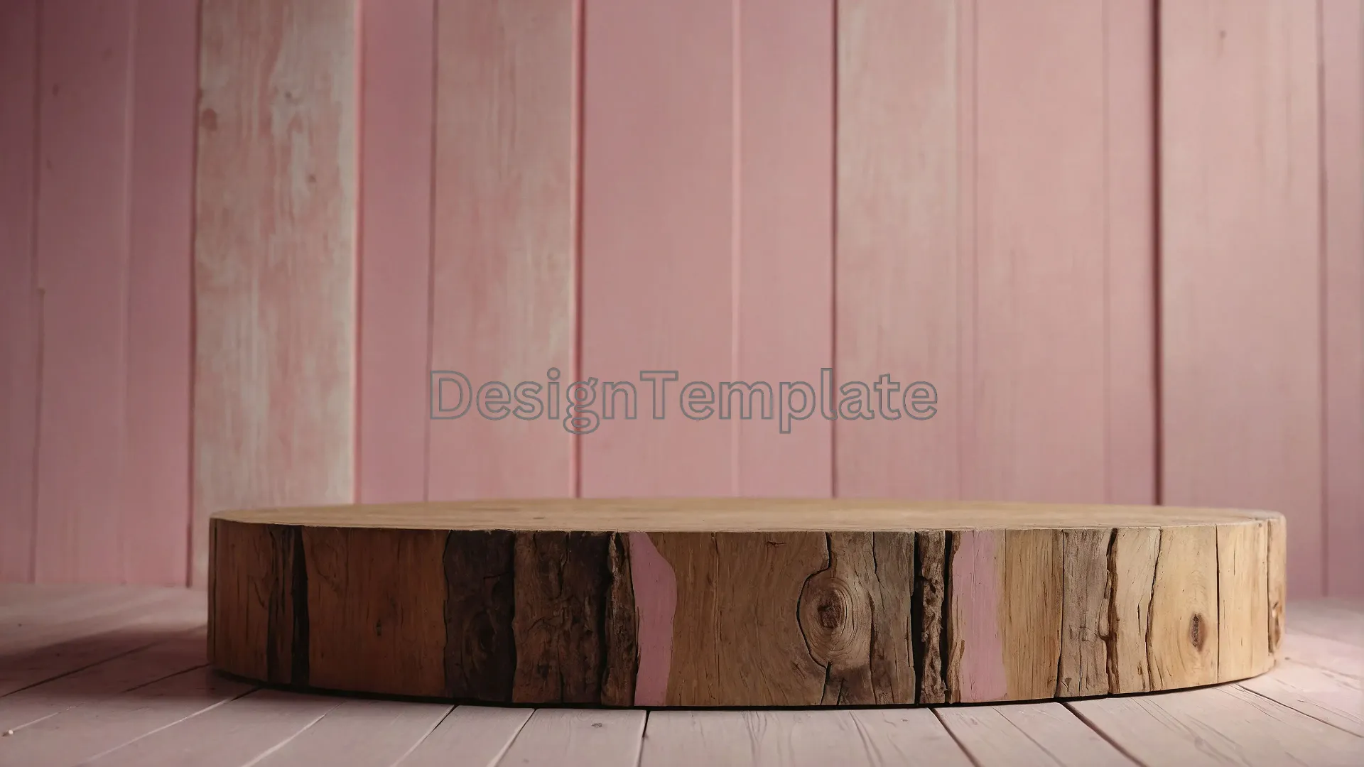 Pink Pastel Wall and Rustic Wood Display Image PNG